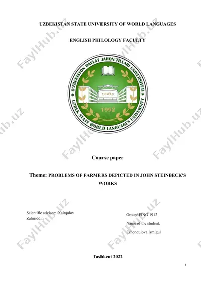 course paper "problems of farmers depicted in john steinbeck's works" — DOC