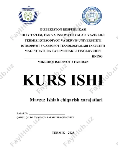 kurs ishi - ishlab chiqarish xarajatlari — DOC
