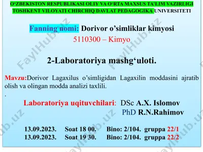 dorivoro’simliklarkimyosi 5110300 – kimyo — PPTX