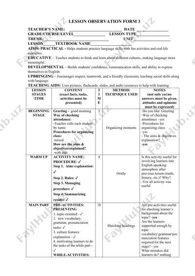 lesson observation form 3 — DOC