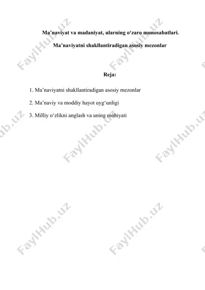 milliy ma’naviyat va madaniyat munosabatlari — DOC