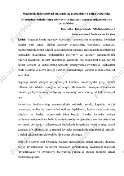 magistrlik dissertatsiyasi mavzusining asoslanishi va uning dolzarbligi — DOC