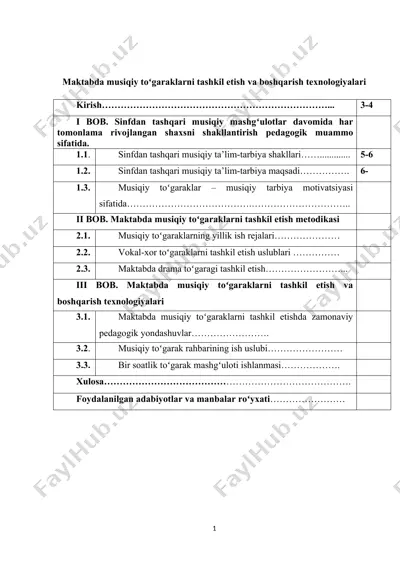 maktabda musiqiy toʻgaraklarni tashkil etish va boshqarish texnologiyalari — DOC