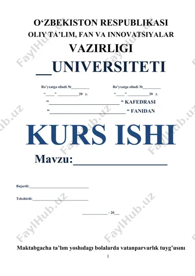 "maktabgacha ta'lim yoshidagi bolalarda vatanparvarlik tuyg'usini shakllantirish" — DOC