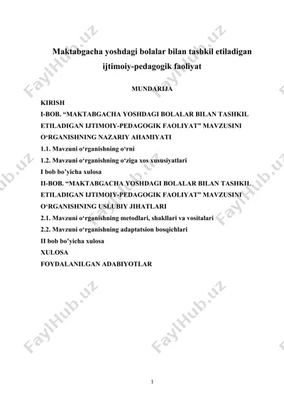 maktabgacha yoshdagi bolalar bilan tashkil etiladigan ijtimoiy-pedagogik faoliyat — DOC