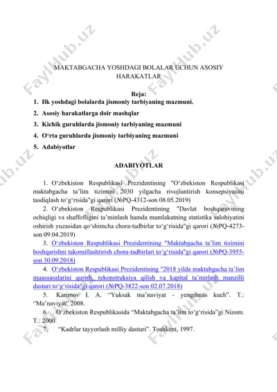 maktabgacha yoshdagi bolalar uchun asosiy harakatlar — DOC