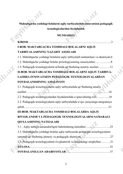 maktabgacha yoshdagi bolalarni aqliy tarbiyalashda innovatsion pedagogik texnologiyalardan foydalanish — DOC