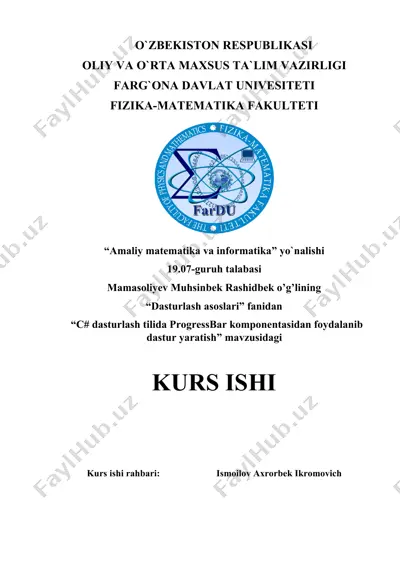 "c# dasturlash tilida progressbar komponentasidan foydalanib dastur yaratish" — DOC