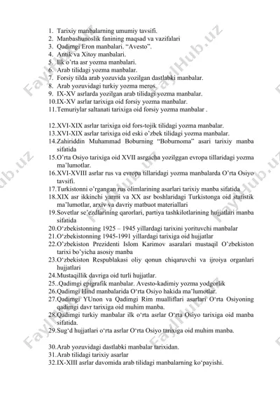 tarixiy manbalarning umumiy tavsifi — DOC
