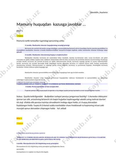 mamuriy huquqdan kazusga javoblar — DOC