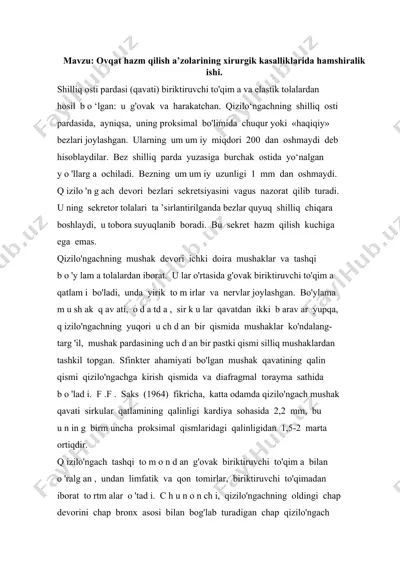 ovqat hazm qilish a’zolarining xirurgik kasalliklarida hamshiralik ishi — DOC