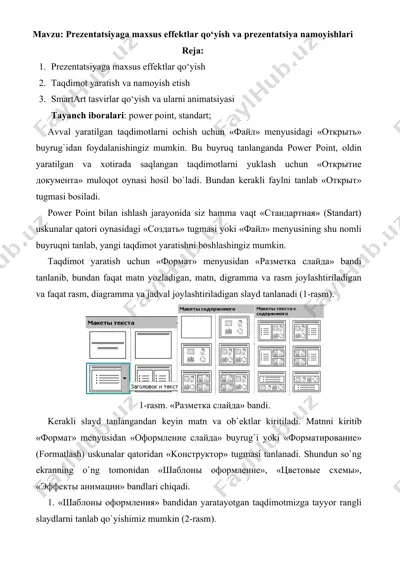 prezentatsiyaga maxsus effektlar qo‘yish va prezentatsiya namoyishlari — DOC