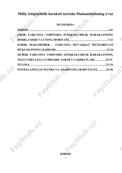 milliy istiqlolchilik harakati tarixida madaminbekning o’rni — DOC