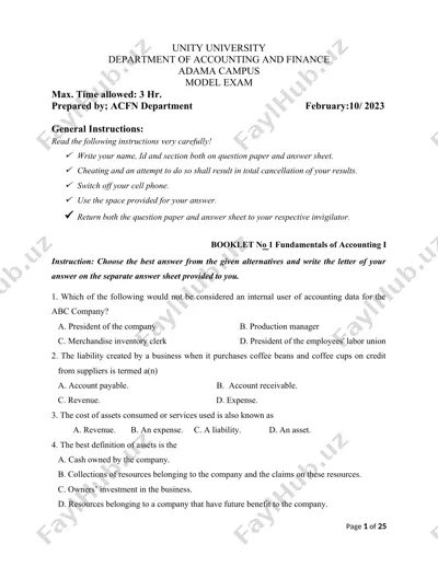 model exam booklet no 1 fundamentals of accounting i — DOC