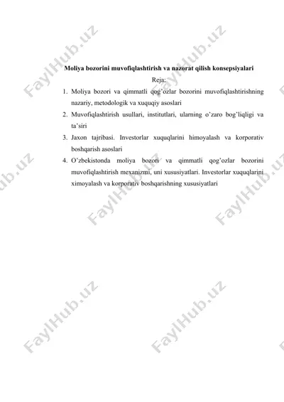 moliya bozorini muvofiqlashtirish va nazorat qilish konsepsiyalari — DOC