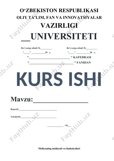 kurs ishi - davlat moliyasi va uning funksiyalari — DOC