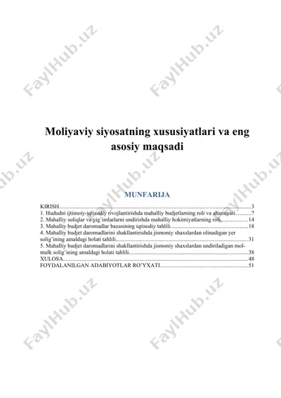 moliyaviy siyosatning xususiyatlari va eng asosiy maqsadi — DOC