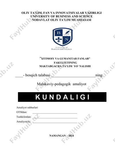malakaviy-pedagogik amaliyot ta'lim yo'nalishi ustida amaliyot — DOC