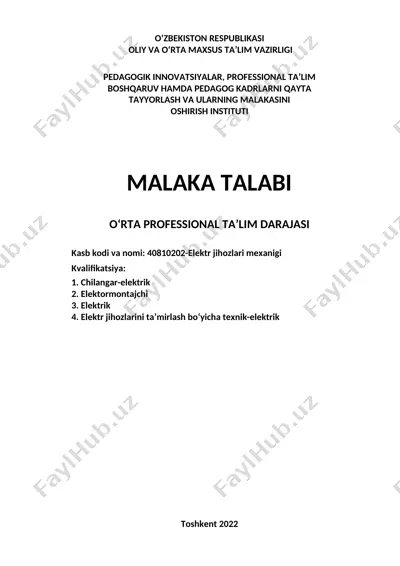 elektr jihozlari mexanigi malaka talabi — DOC