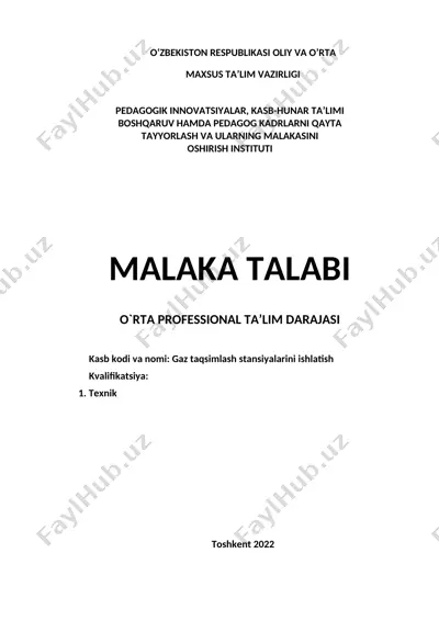 gaz taqsimlash stansiyalarini ishlatish — DOC