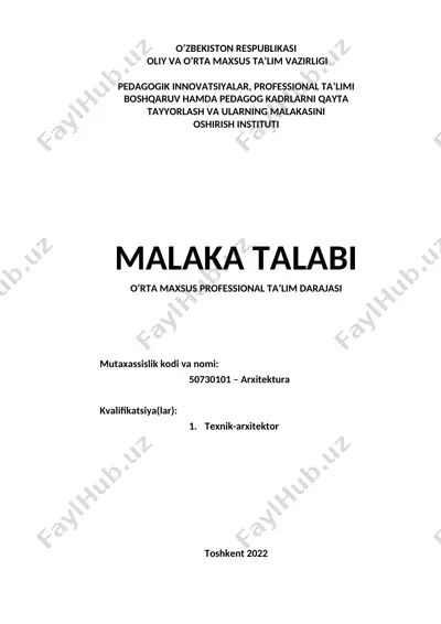 malaka talabi (arxitektura texnik-arxitektor uchun) — DOC