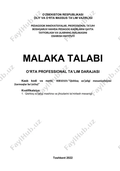 qishloq xo‘jaligi mexanizatsiyasi (tarmoqlar bo’yicha) — DOC