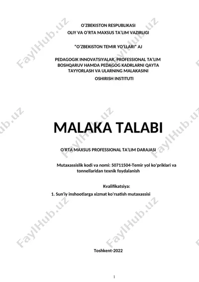 temir yol ko'priklari va tonnellaridan texnik foydalanish — DOC