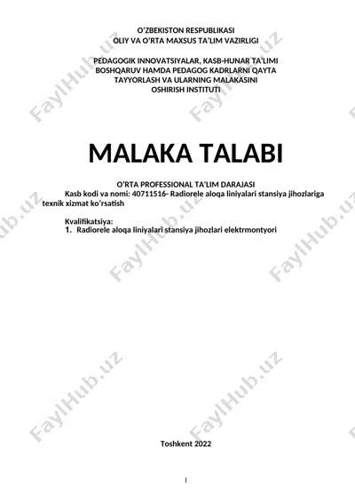 radiorele aloqa liniyalari stansiya jihozlariga texnik xizmat ko’rsatish — DOC