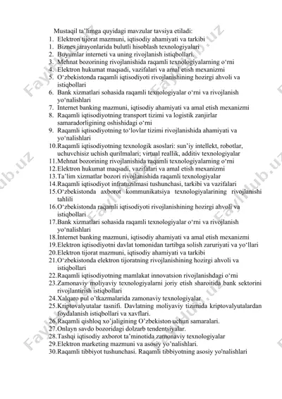 raqamli iqtisodiyotning texnologik asoslari — DOC