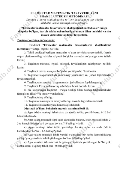 elementar matematik tasavvurlarni shakllantirish metodikasi — DOC