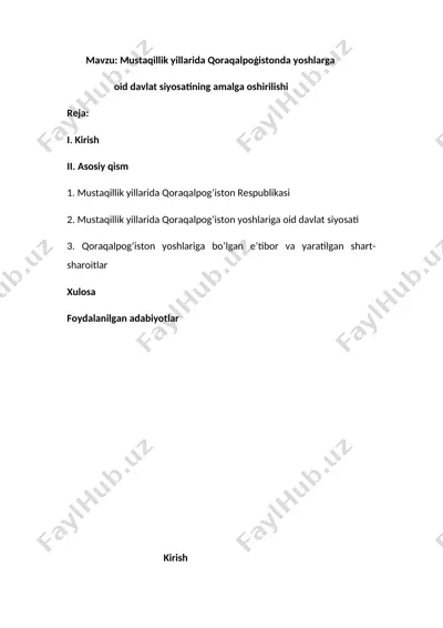 mustaqillik yillarida qoraqalpoģistonda yoshlarga oid davlat siyosatining amalga oshirilishi — DOC