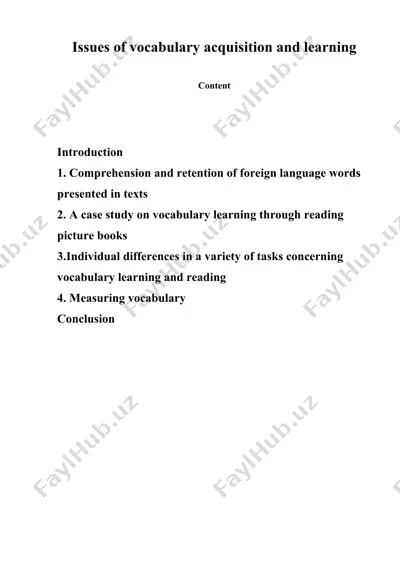 issues of vocabulary acquisition and learning (kurs ishi) — DOCX
