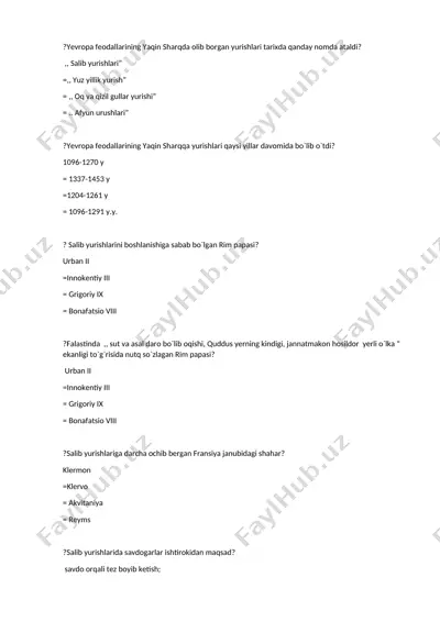 yevropa feodallarining yaqin sharqda olib borgan yurishlari tarixda — DOC