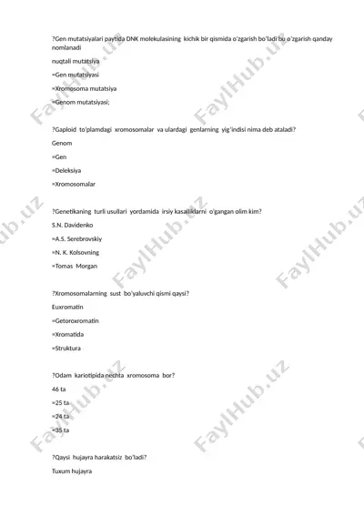 genetika asoslari test savollari va javoblari — DOC