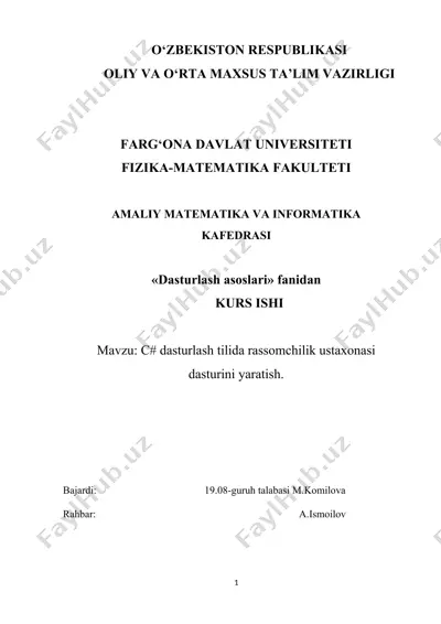 c# dasturlash tilida rassomchilik ustaxonasi dasturini yaratish — DOC