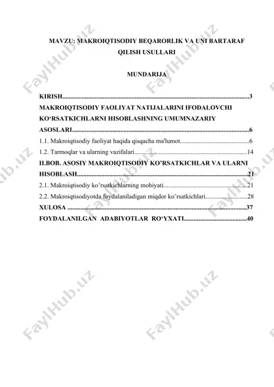 makroiqtisodiya beqarorlik va uni bartaraf qilish usullari — DOCX