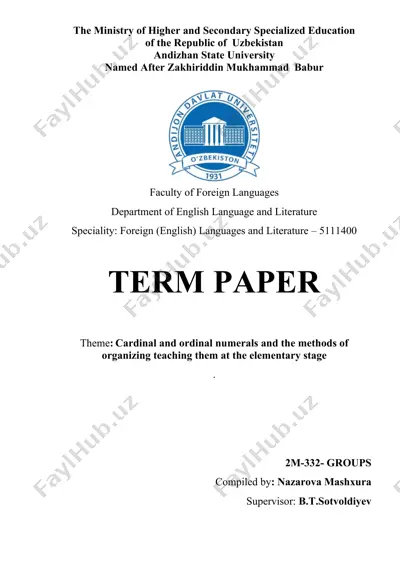 cardinal and ordinal numerals and the methods of organizing teaching them at the elementary stage — DOC