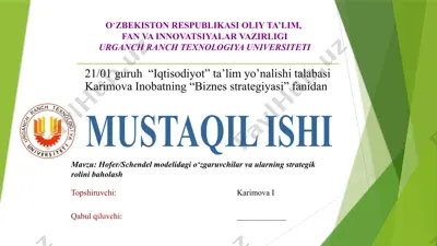 hofer/schendel modelidagi o‘zgaruvchilar va ularning strategik rolini baholash — PPTX