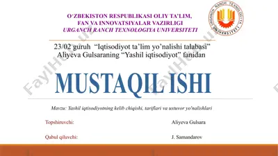 "yashil iqtisodiyotning kelib chiqishi, tariflari va ustuvor yo'nalishlari" — PPTX