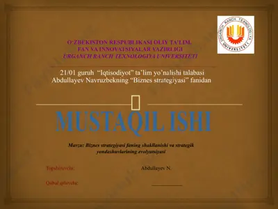 biznes strategiyasi faning shakllanishi va strategik yondashuvlarining evolyutsiyasi — PPTX
