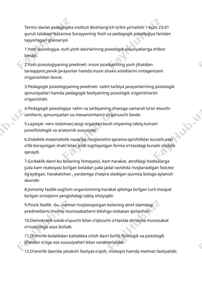 yosh va pedagogik psixologiya glassariysi — DOC
