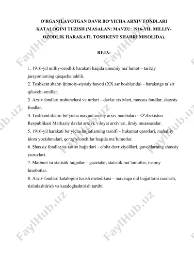 1916-yil milliy-ozodlik harakati haqida umumiy ma’lumot — DOC