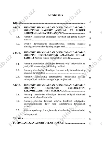 jismoniy shaxslardan olinadigan daromad solig'ining nazariy asoslari va budjet daromadlarida tutgan o'rni — DOC