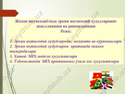 жаҳон иқтисодиётида эркин иқтисодий ҳудудларнинг шаклланиши ва ривожланиши — PPTX