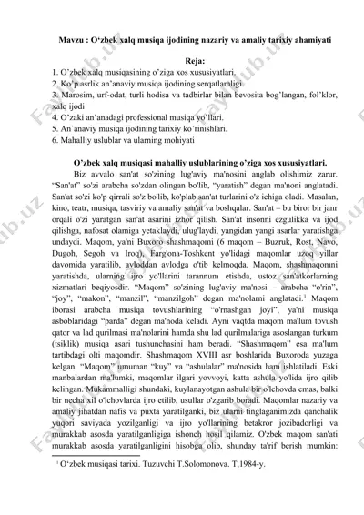 o‘zbek xalq musiqa ijodining nazariy va amaliy tarixiy ahamiyati — DOC