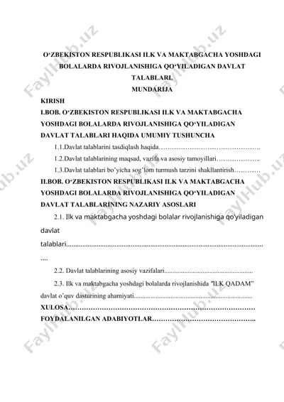 o‘zbekiston respublikasi ilk va maktabgacha yoshdagi bolalarda rivojlanishiga qo‘yiladigan davlat talablari — DOC