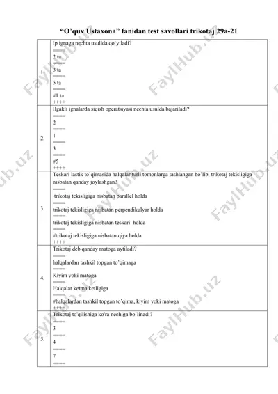 trikotaj test savollari — DOC