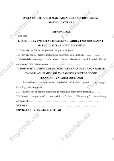 o’rta umumta’lim maktablarida tasviriy san’at mashg’ulotlari — DOC