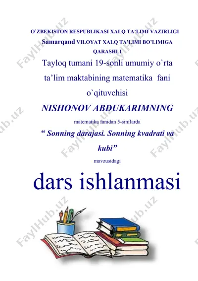 "sonning darajasi. sonning kvadrati va kubi" — DOC