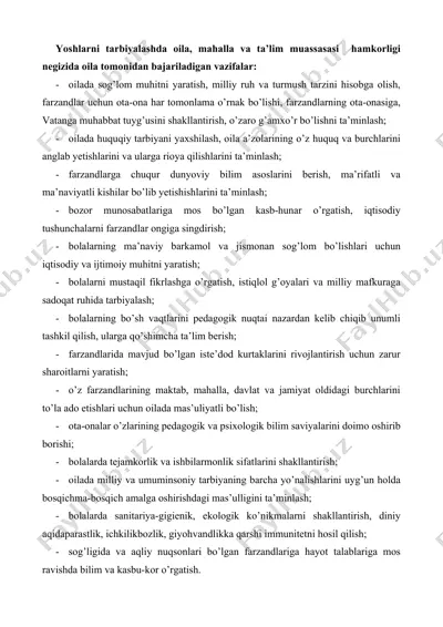 yoshlarni tarbiyalashda oila, mahalla va ta’lim muassasasi hamkorligi vazifalar — DOC